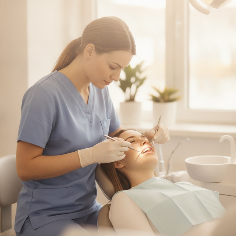 Tandhygienist utför tandstensborttagning